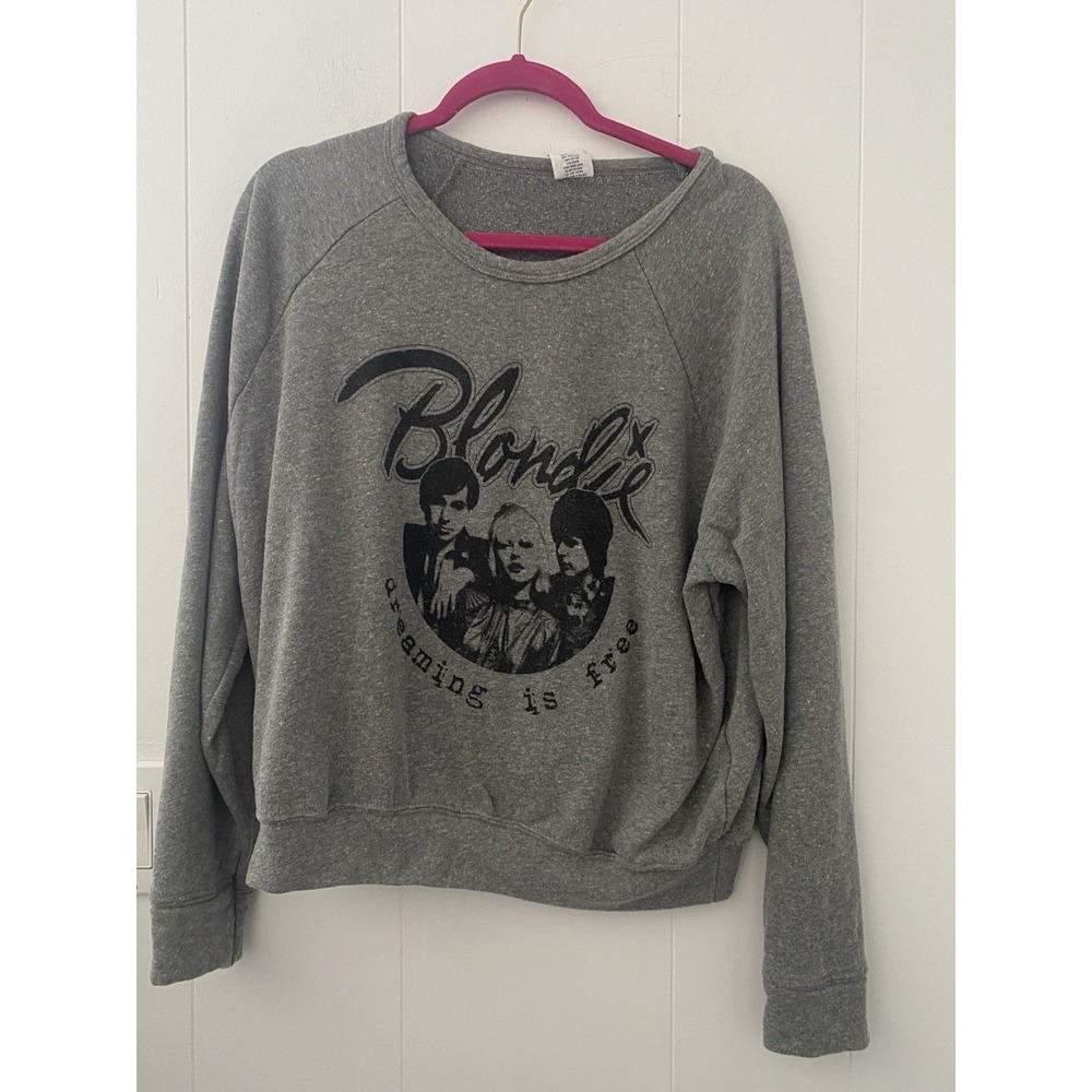 LETLUV Blondie Dreaming Is Free Crewneck Gray Band Cozy Sz S Sweatshirt